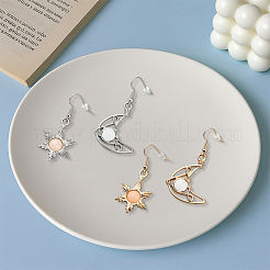 2 пара двухцветных сережек-подвесок из сплава в форме луны и солнца&nbsp;EJEW-GO0002-21