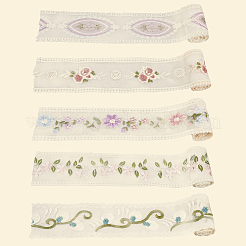 10 ярд двухцветной поликоттоновой кружевной ленты с вышивкой в виде цветка&nbsp;AJEW-CY0001-36