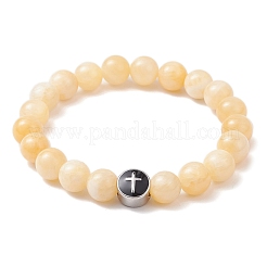 Эластичные браслеты из натурального желтого нефрита&nbsp;BJEW-JB12179-01