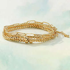 4 шт. минималистичный набор из эластичных браслетов из латунных бусин и браслетов-цепочек из нержавеющей стали 304 в виде скрепок для женщин&nbsp;XV4057-1