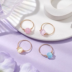 Круглые кольца на палец из натурального селенита&nbsp;RJEW-TA00127