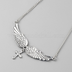 Крылья из страз с подвеской в виде креста&nbsp;NJEW-WH0020-17A