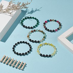 Комплекты эластичных браслетов из бусин из натуральной лавы и окрашенного агата&nbsp;BJEW-JB09181