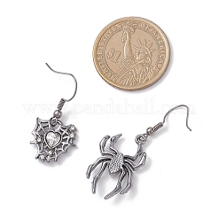 Серьги-подвески в виде паука и сердца из сплава со стразами&nbsp;EJEW-JE06655-02