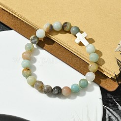 Эластичные браслеты из круглых натуральных цветов амазонита диаметром 8 мм&nbsp;BJEW-JB10575