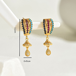 Серьги-гвоздики в форме капли из латуни с разноцветными кубическими цирконами&nbsp;SA6678