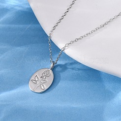 925 овальное ожерелье из стерлингового серебра с выгравированным цветком розы для женщин&nbsp;NJEW-D316-03P