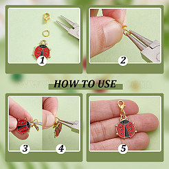 60 шт. 4 набора для самостоятельного изготовления подвесных украшений из эмалированного сплава в виде клевера и божьей коровки&nbsp;ENAM-GA0001-17