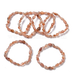 Эластичные браслеты из натуральных бусин солнечного камня для женщин&nbsp;BJEW-Z158-02C-01