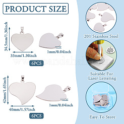 12 шт. 2 стиля 201 нержавеющая сталь сердце штамповка пустые бирки подвески&nbsp;STAS-TA0002-94