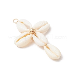 2 шт. 2-х цветные подвески-кресты из натуральной ракушки каури&nbsp;PALLOY-JF03938