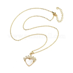 Женские ожерелья с подвеской в виде сердца из латуни с микропаве из прозрачных кубических цирконий и натуральных белых ракушек&nbsp;NJEW-R027-02G