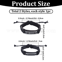 2шт 2 стиля сплав прямоугольник с крестом и словом веры браслет&nbsp;BJEW-CL0001-23