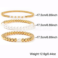 3 шт. 3 варианта браслетов из латуни и пластика с круглыми бусинами&nbsp;TJ3268-1