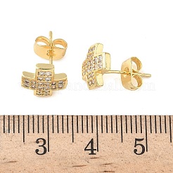 Серьги-гвоздики из латуни с микропаве и прозрачным кубическим цирконием&nbsp;EJEW-Z144-18G