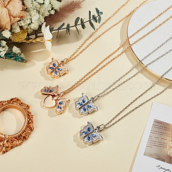 4 шт. 2 цвета сплава паве василькового синего стекла пустая бабочка медальон кулон ожерелья для женщин&nbsp;NJEW-DR0001-10