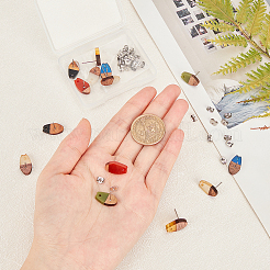 Серьги-гвоздики из прозрачной смолы и орехового дерева&nbsp;MAK-OC0001-002