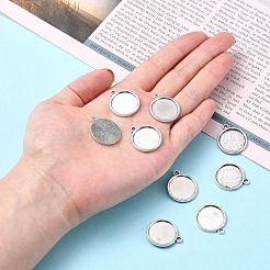 Тибетский стиль старинное серебро литые плоские круглые сеттинги подвеска кабошон&nbsp;X-TIBEP-M022-29AS