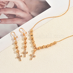 Комплекты серег и ожерелий из винтажного латунного креста с микропаве из прозрачных кубических цирконий для женщин&nbsp;UW3402