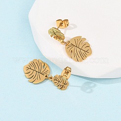 Серьги-гвоздики в форме листа из нержавеющей стали 304&nbsp;EJEW-F393-05G