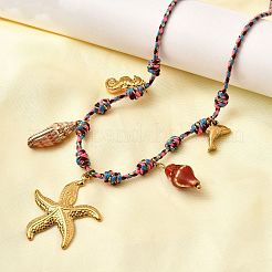 Ожерелья с подвеской из натуральной ракушки Summer Beach из нержавеющей стали 304 с гальваническим покрытием&nbsp;NJEW-F348-01C-G