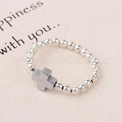 Крест немагнитных синтетический гематит бисерные натяжные кольца RJEW-JR00169