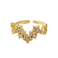 Открытые кольца-манжеты для женщин с микропаве из прозрачного кубического циркония в форме звезды из латуни&nbsp;RJEW-A048-19G
