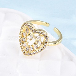 Латунные кольца-манжеты с микропаве и прозрачным цирконием для женщин&nbsp;RJEW-U047-17G