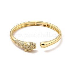 Браслет-кафф с леопардовым принтом и зеленым кубическим цирконием&nbsp;BJEW-P281-06G