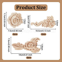 6 шт. 3 стиля цветок резная деревянная накладка аппликация ремесло&nbsp;DIY-OC0014-07