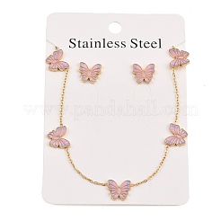 Комплекты из эмалевых ожерелий и серег-гвоздиков из нержавеющей стали 304 в форме бабочек для женщин&nbsp;SJEW-K003-04G