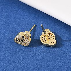 Серьги-гвоздики для собак с микропаве из прозрачных кубических цирконий из латуни&nbsp;EJEW-F400-09G