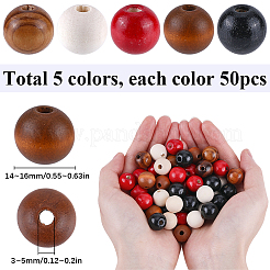 250 шт. 5 вида круглых бусин из натурального дерева&nbsp;WOOD-SP0001-13
