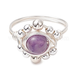 Кольцо с круглым натуральным лазуритом&nbsp;RJEW-TA00162