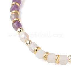 Эластичные браслеты для женщин из натурального розового кварца и натурального аметиста.&nbsp;BJEW-JB13390-01