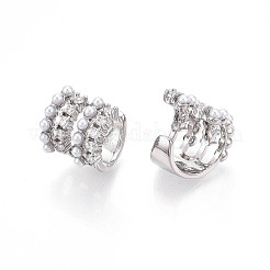 Серьги-каффы из латуни с микропаве из прозрачных кубических цирконий и искусственного жемчуга ABS&nbsp;KK-T074-39P