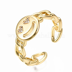 Плоские круглые латунные кольца с микропаве и кубическим цирконием&nbsp;RJEW-N035-001-NF