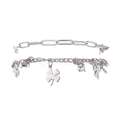 Браслеты из нержавеющей стали 304 со скрепками и цепочкой Фигаро для женщин&nbsp;BJEW-JB12445-03