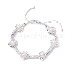 Браслеты из плетеных бусин для женщин из АБС-пластика с имитацией жемчуга и гальванизированного немагнитного синтетического гематита&nbsp;BJEW-JB12916