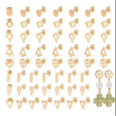 80 шт. 8 стиля 201 нержавеющая сталь серьги-гвоздики с отверстием EJEW-GA0001-07G-1