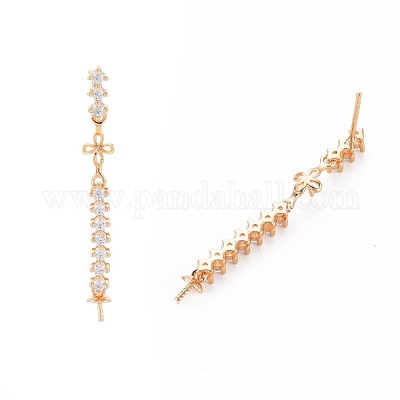 Латунные микро-паве прозрачные серьги-гвоздики из циркония KK-S364-145-1