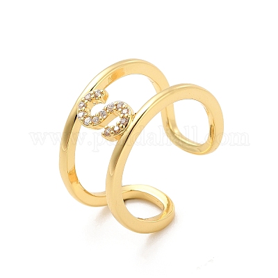 Кольцо-манжета с открытой буквой из прозрачного кубического циркония RJEW-A012-01G-S-1