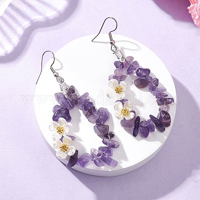 Серьги-подвески в виде цветка из натурального аметиста EJEW-JE06802-02-1