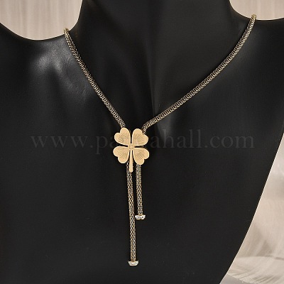 Ожерелья-лариаты из нержавеющей стали 304 с кристаллами и стразами в форме клевера NJEW-V001-11G-1