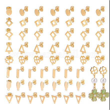 80 шт. 8 стиля 201 нержавеющая сталь серьги-гвоздики с отверстием EJEW-GA0001-07G-1