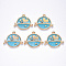 Alloy Enamel Pendants, with Crystal Rhinestone, Flat Round, Cadmium Free & Nickel Free & Lead Free, Star & Cat, Clear, Light Gold, Sky Blue, 22x26x2.5mm, Hole: 2mm