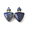 Natural Lapis Lazuli Perfume Bottle Pendants, with 304 Stainless Steel Findings, Faceted, Triangle Charms, Golden, 39~40x25x11~12mm, Hole: 1.9mm