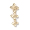 Brass Connector Charms, Cadmium Free & Nickel Free & Lead Free, Triple Flower Links, Real 18K Gold Plated, 45x16x4.5mm, Hole: 1.2mm and 0.8mm