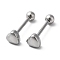 Non-Tarnish 201 Stainless Steel Heart Nose Bone Rings with 304 Stainless Steel Pins, Nose Pin Studs Piercing Jewelry, Stainless Steel Color, 25x7x7mm, Pin: 1.5mm