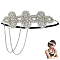 Flower Polyester Rhinestone and Alloy Plastic Pearl Tassel Chain Hair Accessories, Silver, 530mm